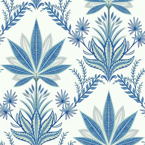 Abbey True Blue Leaf Wallpaper