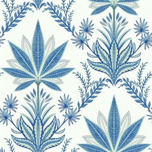 Abbey True Blue Leaf Wallpaper