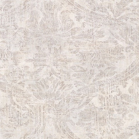 Abigail Cream Weathered Damask Wallpaper