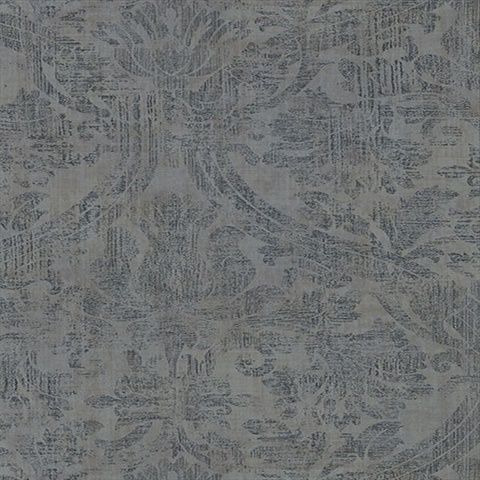 Abigail Dark Grey Weathered Damask Wallpaper