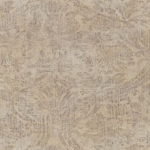 Abigail Khaki Weathered Damask Wallpaper