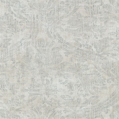 Abigail Light Grey Weathered Damask Wallpaper
