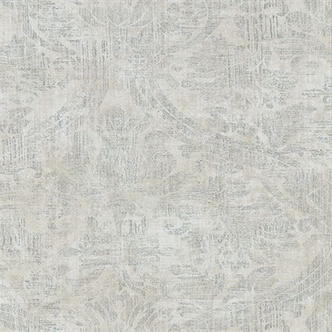 Abigail Light Grey Weathered Damask Wallpaper