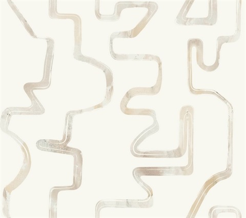 Abstract Aura Caramel & Cream Watercolor Lines Wallpaper