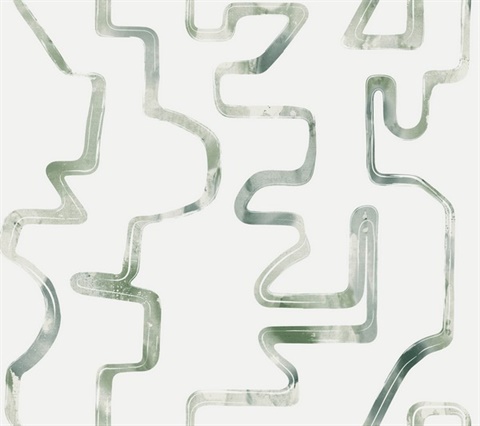 Abstract Aura Green & Grey Watercolor Lines Wallpaper