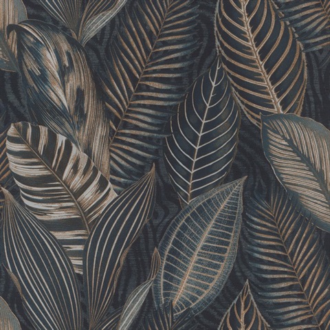 Acacius Dark Blue Tropical Foliage Wallpaper