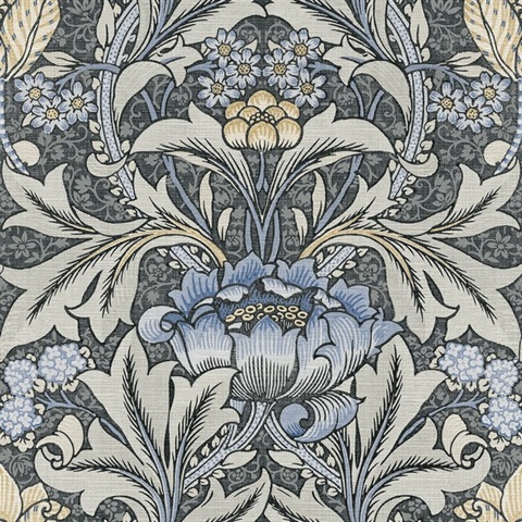 Acanthus Floral Floral Charcoal & Carolina Blue Peel and Stick Wallpap