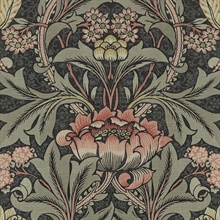 Acanthus Floral Floral Charcoal & Rosewood Peel and Stick Wallpaper
