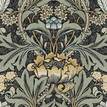Acanthus Floral Floral Charocal & Goldenrod Peel and Stick Wallpaper