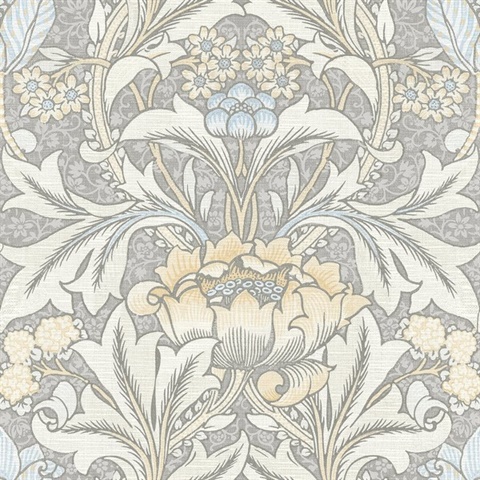 Acanthus Floral Floral Daydream Grey & Pearl Blue Peel and Stick Wallp