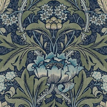 Acanthus Floral Floral Denim & Sage Peel and Stick Wallpaper