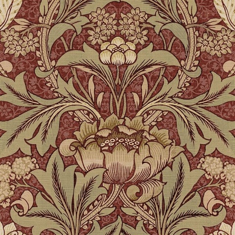 Acanthus Floral Floral Red Clay & Lichen Peel and Stick Wallpaper