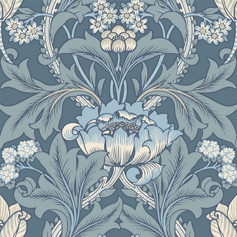 Acanthus Floral Vine Dusty Blue Wallpaper
