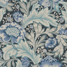 Acanthus Garden Large Floral & Leaf Damask Blue Wallpaper