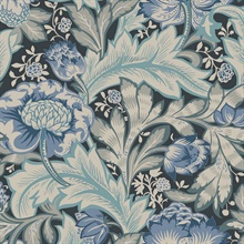 Acanthus Garden Large Floral &amp; Leaf Damask Blue Wallpaper