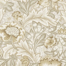 Acanthus Garden Large Floral &amp; Leaf Damask Beige Wallpaper