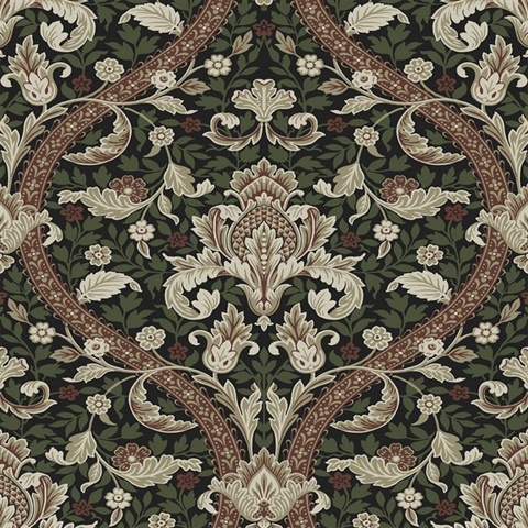 Acanthus Ogee Botanical Ebony & Clay Peel and Stick Wallpaper