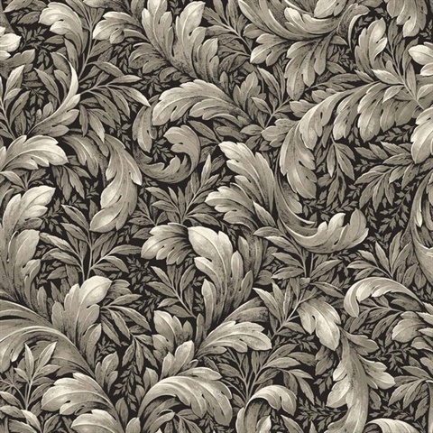 Acanthus Trail Botanical Charcoal Peel and Stick Wallpaper