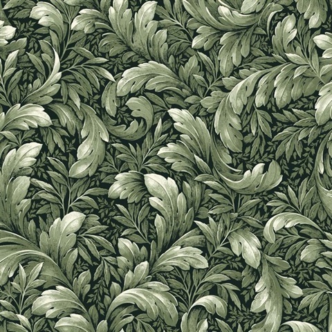 Acanthus Trail Botanical Forest Green Peel and Stick Wallpaper