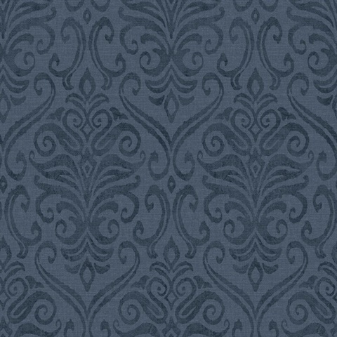 Adavu Dark Blue Damask Wallpaper