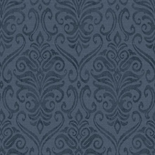 Adavu Dark Blue Damask Wallpaper