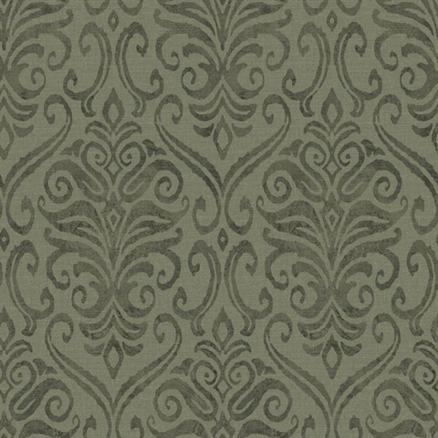 Adavu Dark Green Damask Wallpaper