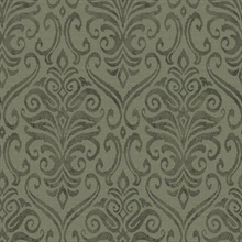 Adavu Dark Green Damask Wallpaper