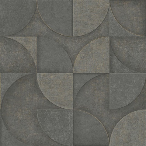 Addison Charcoal Textured Retro Geometric  Wallpaper