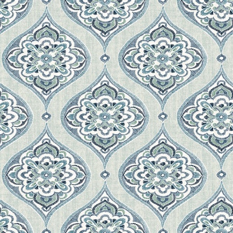 Adele Aqua Damask Wallpaper