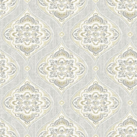 Adele Light Grey Damask Wallpaper