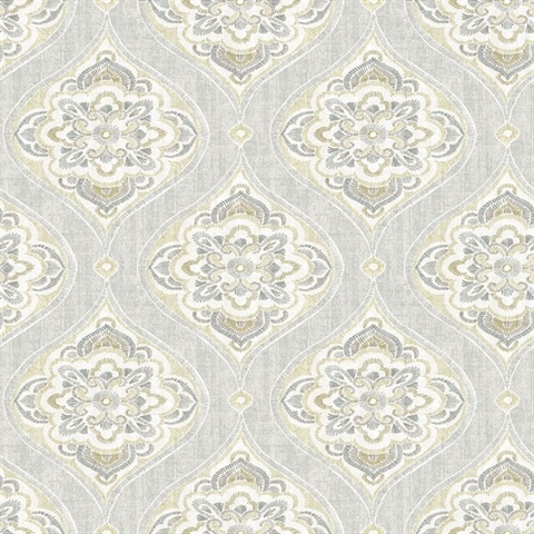 Adele Light Grey Damask Wallpaper