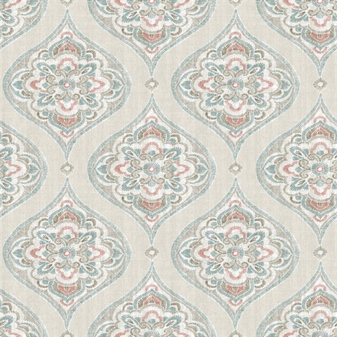 2821-25150 | Adele Teal Damask Wallpaper | Wallpaper Boulevard