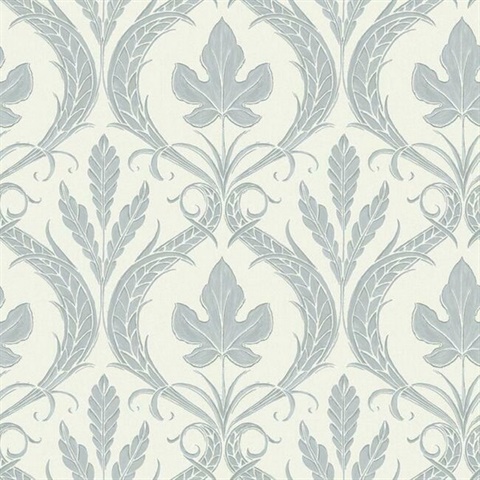Adirondack Blue and Beige Damask Wallpaper