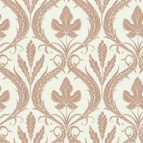 Adirondack Clay and Beige Damask Wallpaper