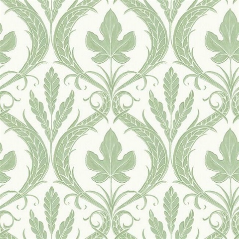 Adirondack Green and White Damask Wallpaper