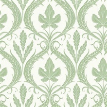Adirondack Green and White Damask Wallpaper