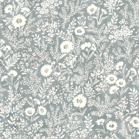 Agathon Slate Blue Floral Wallpaper