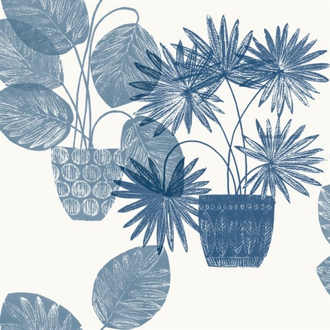 Aida Light Grey Potted Plant Wallpaper