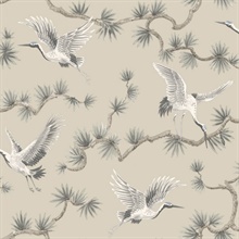 Akan Beige and Grey Crane Wallpaper