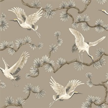 Akan Grey and Taupe Crane Wallpaper