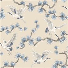Akan Sky Blue and Beige Crane Wallpaper
