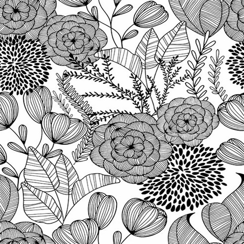 Alannah Black Abstract Retro Botanical Floral Wallpaper