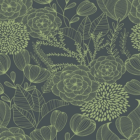 Alannah Green Abstract Retro Botanical Floral Wallpaper