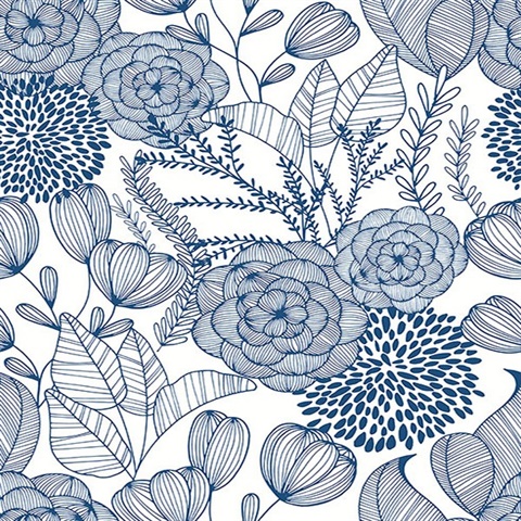 2903-25857 Wallpaper | Alannah Navy Abstract Retro Botanical Floral  Wallpaper