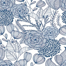 Alannah Navy Abstract Retro Botanical Floral Wallpaper