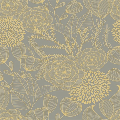 Alannah Taupe Abstract Retro Botanical Floral Wallpaper