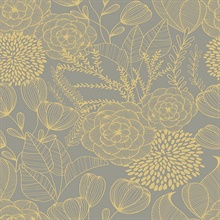 Alannah Taupe Abstract Retro Botanical Floral Wallpaper