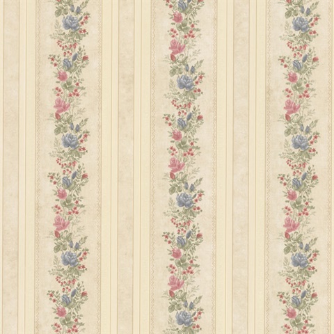 Alexis Beige Satin Floral Stripe