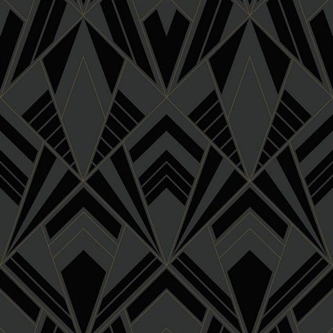 Allenby Black Art Deco Flocked Wallpaper