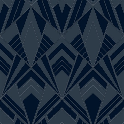 Allenby Indigo Art Deco Flocked Wallpaper